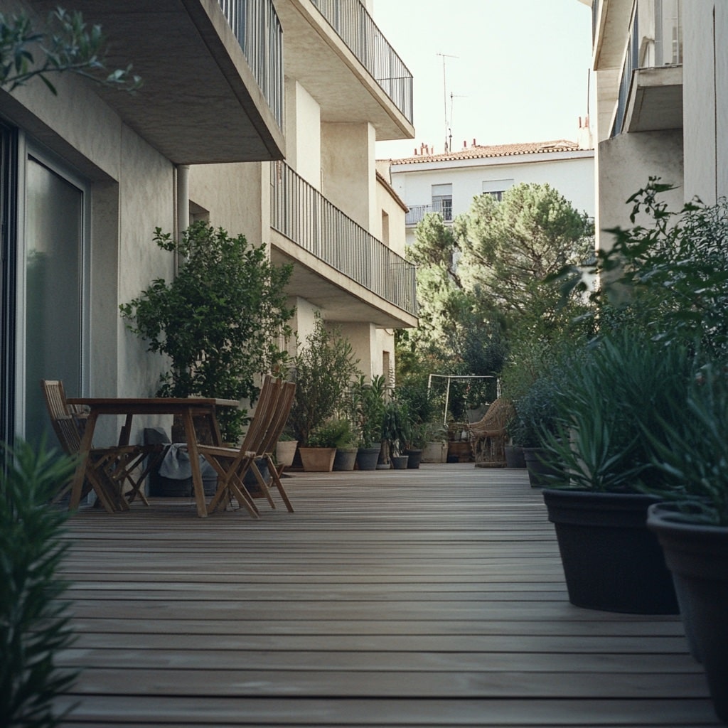 terrasse en bois dans une ville